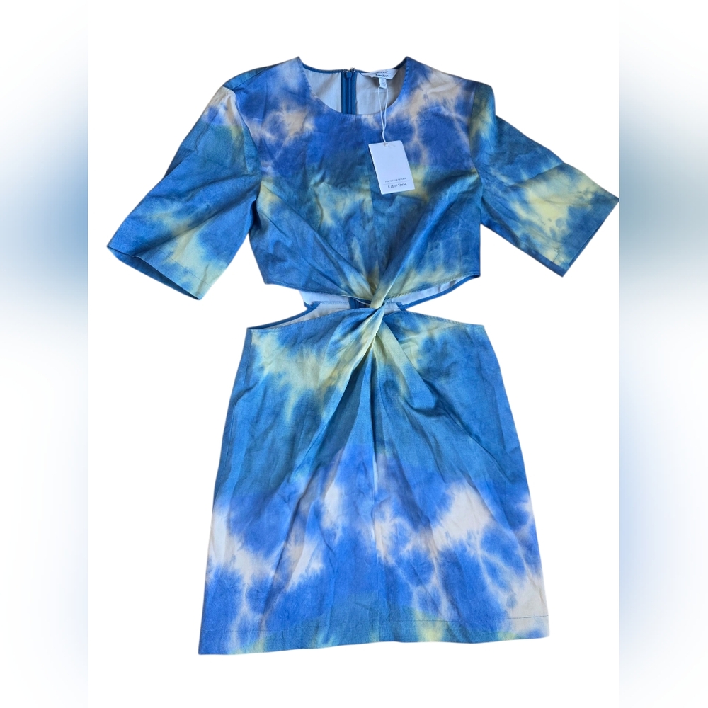 Blue and Yellow Tie-Dye Mini Dress